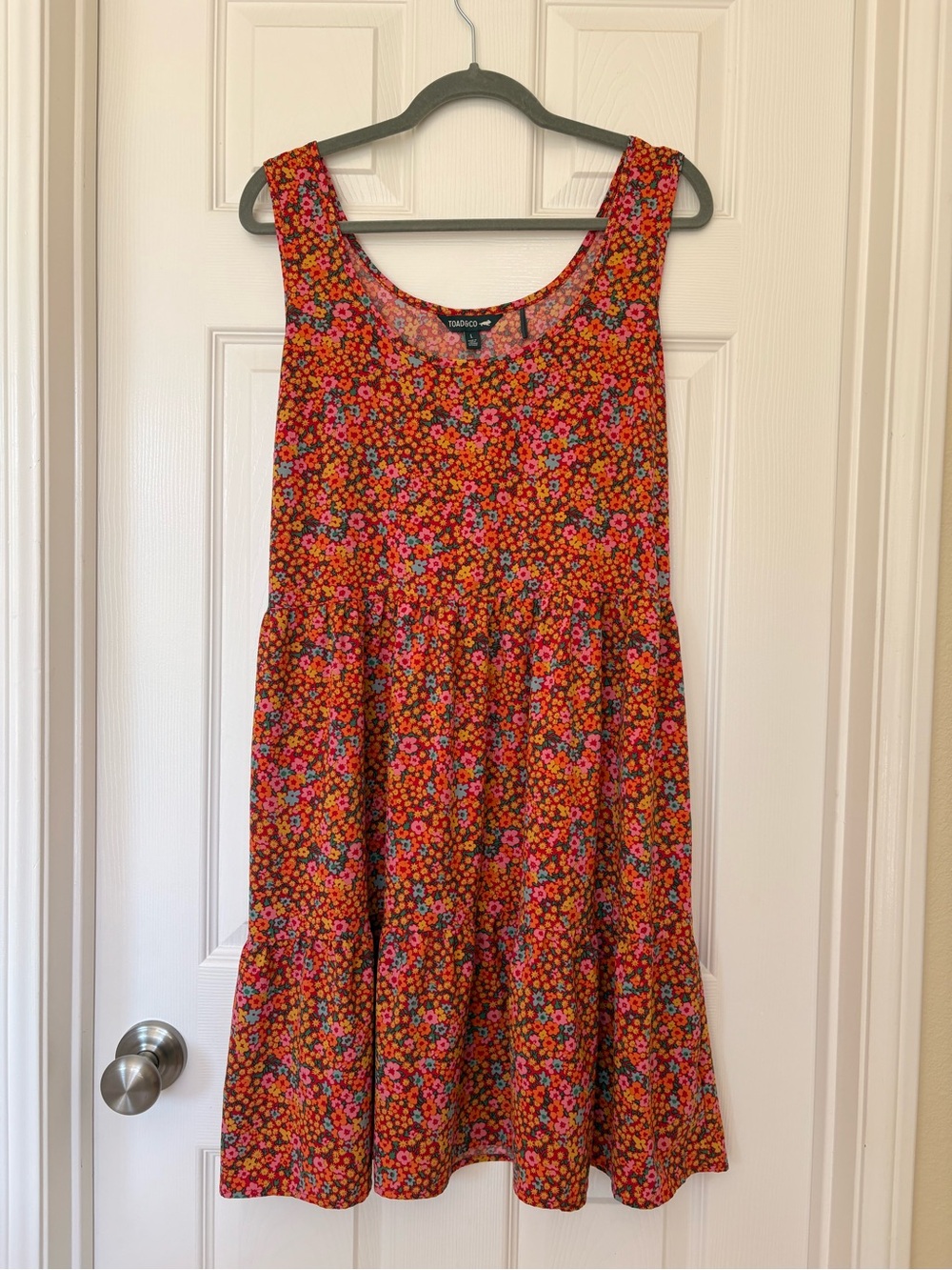 Toad&Co Sunkissed Sunsana Tiered Dress L Red Floral Travel
